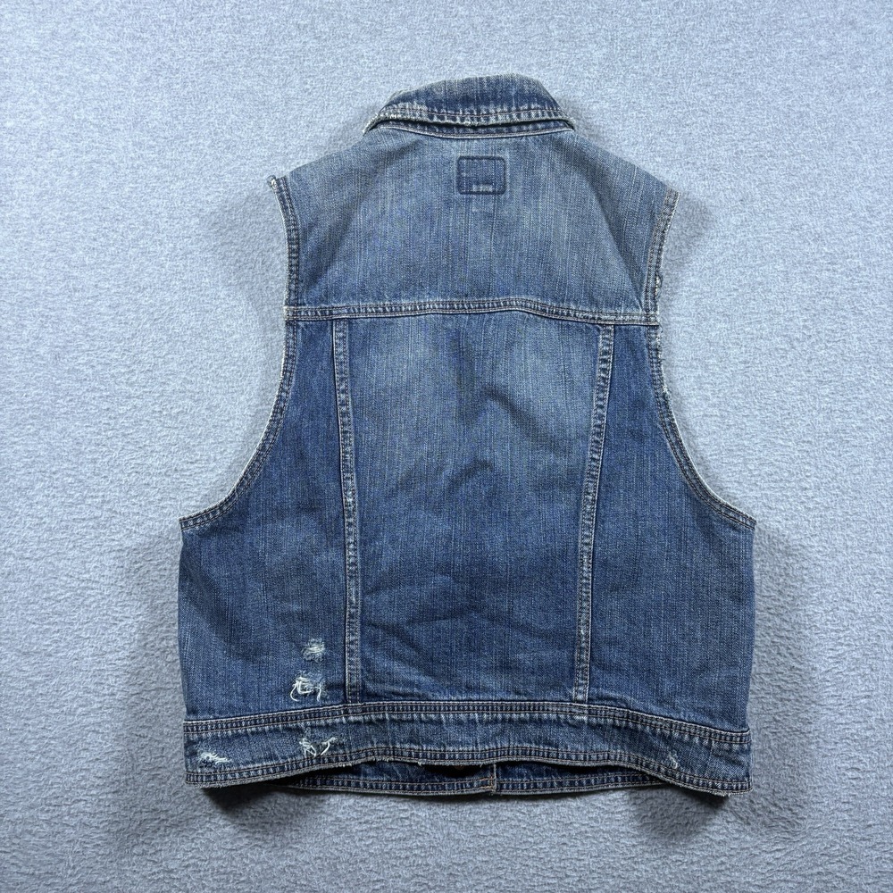 ⁠American Eagle Distressed Denim Vest Womens XL NWT Blue Jean Sleeveless Jacket⁠ - Picture 3 of 6